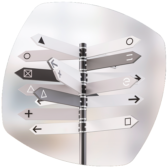 Richtingsaanwijsbord met pijlen in verschillende richtingen, symbool voor verwarrende website‑navigatie.