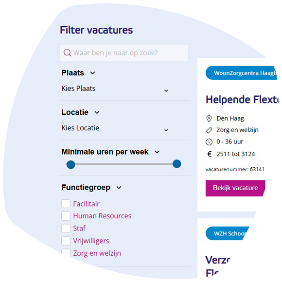 filters op de 'werken bij' website van WZH