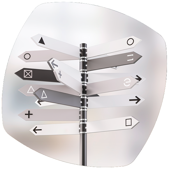 Richtingsaanwijsbord met pijlen in verschillende richtingen, symbool voor verwarrende website‑navigatie.